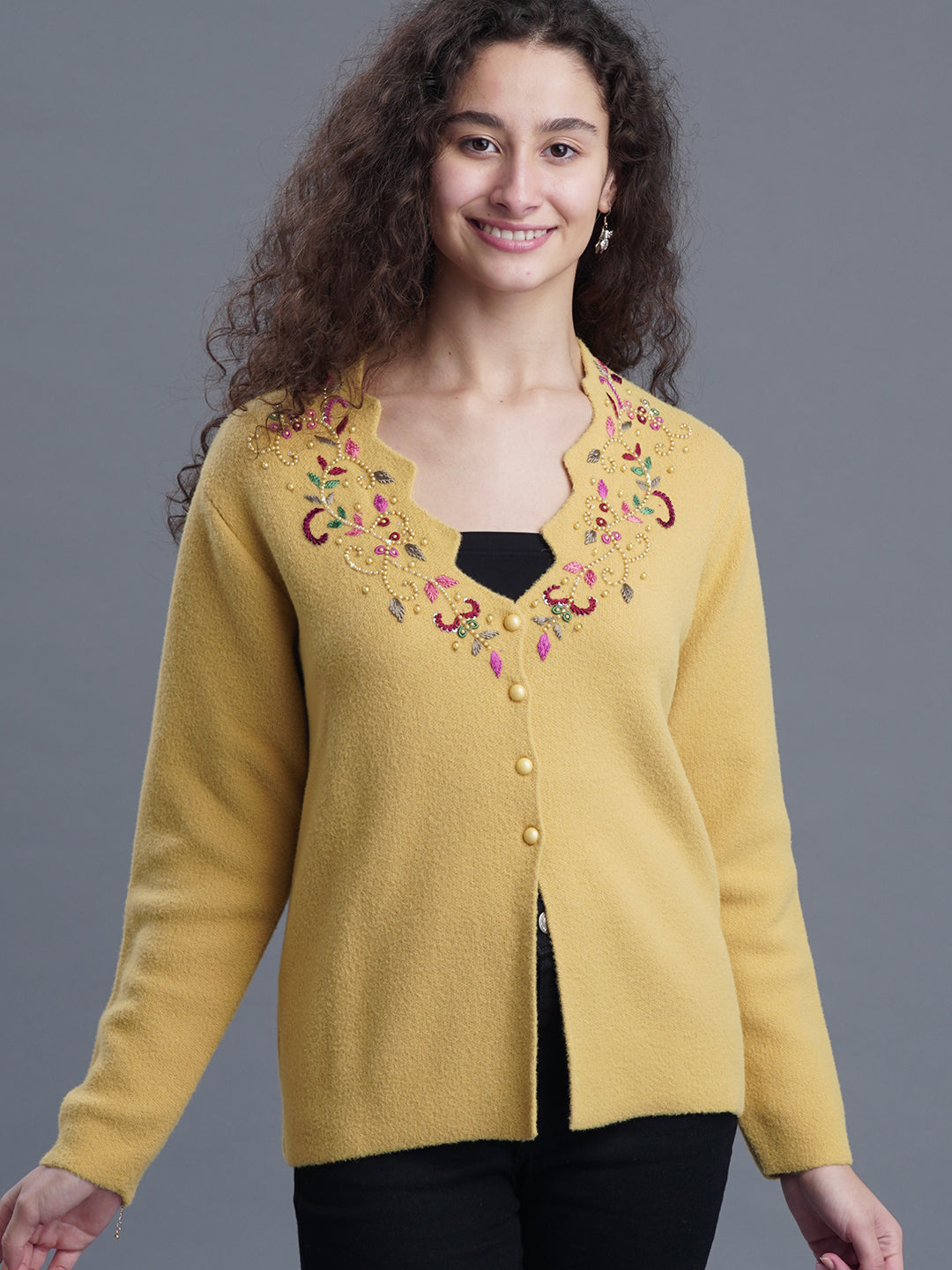 Velour Crest Jacquard Cardigan