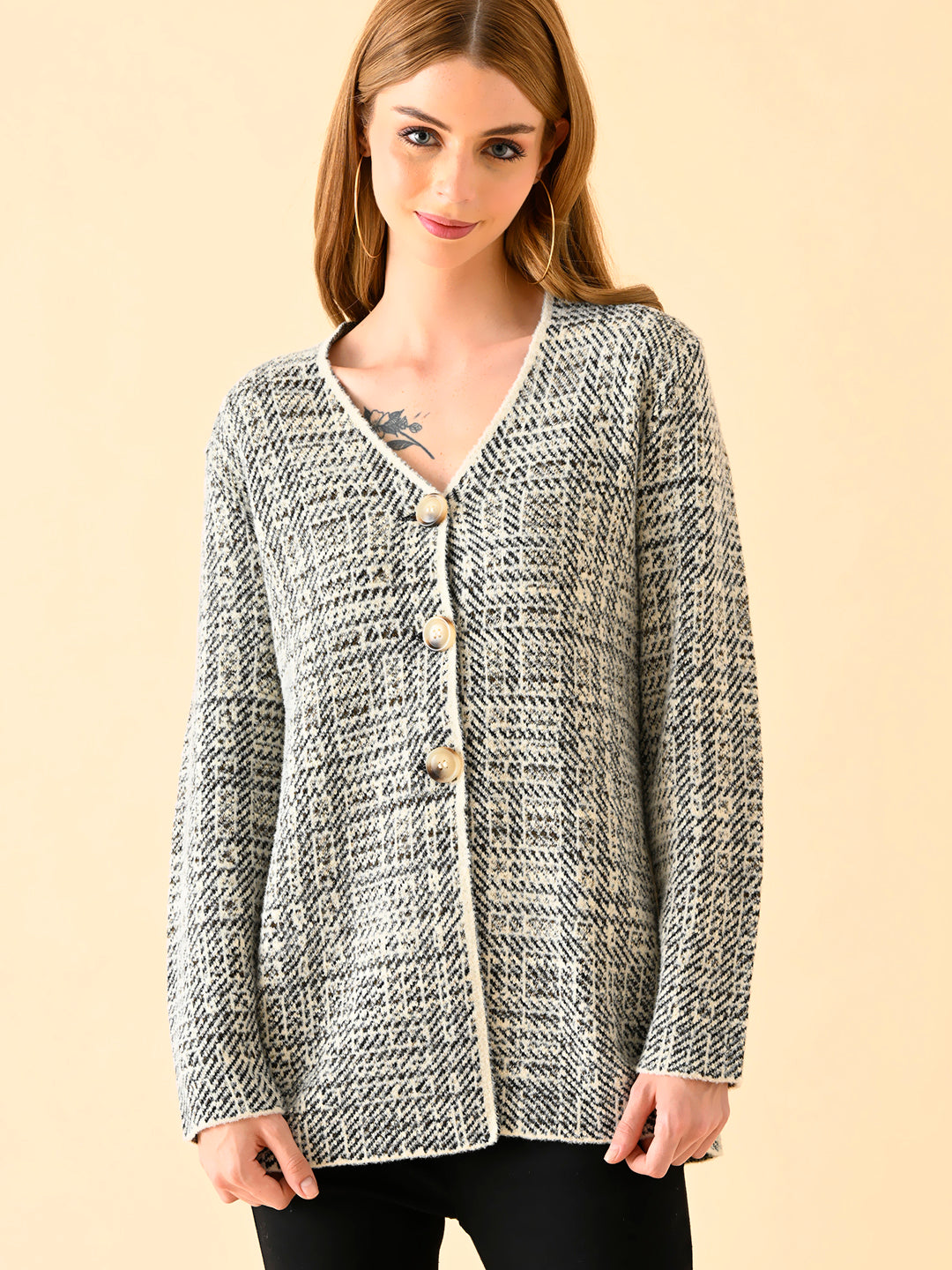 Textured Button-Front Cardigan