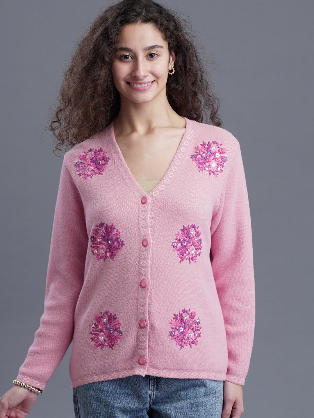 V-Neck Jacquard Cardigan