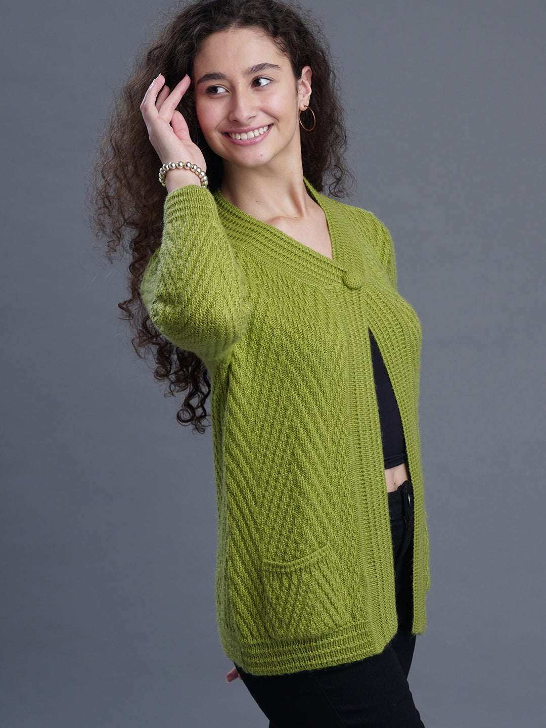Crimson Frost Round-Neck Cardigan