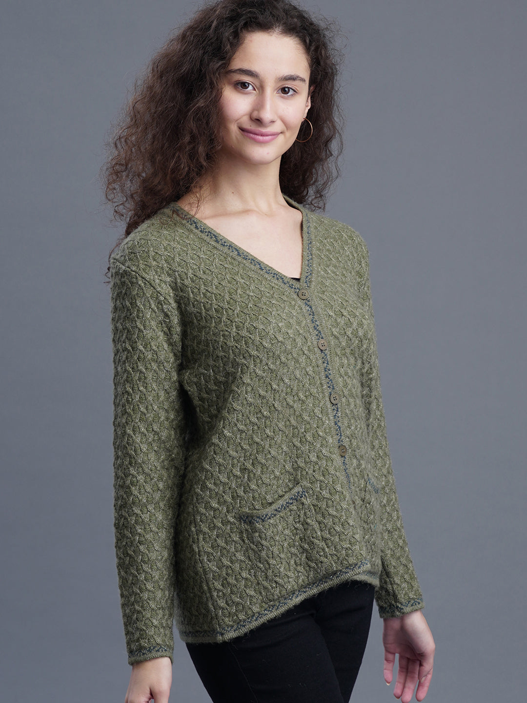 Half-Button closure V-Neck Cardigan