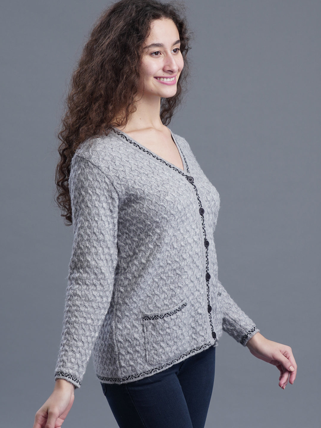 Half-Button closure V-Neck Cardigan