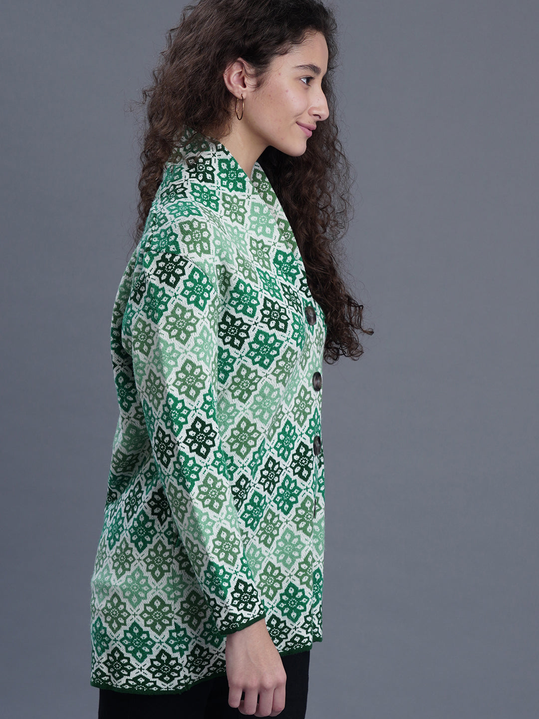 Elaria V-Neck Jacquard Long Cardigan