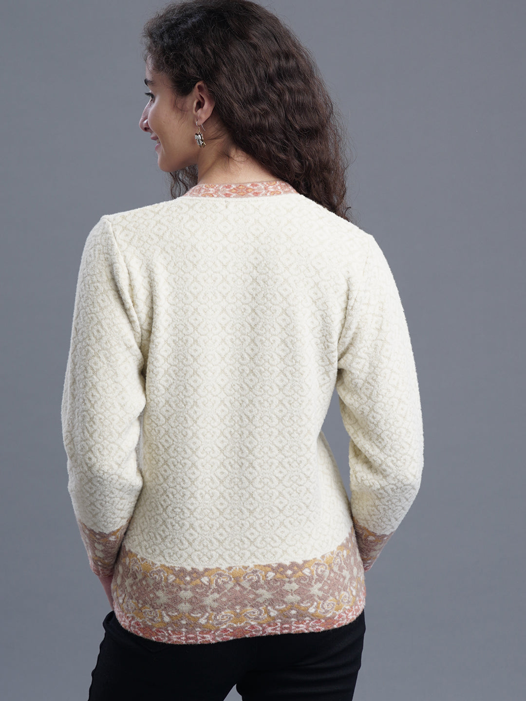 V-Neck Jacquard Wool Cardigan