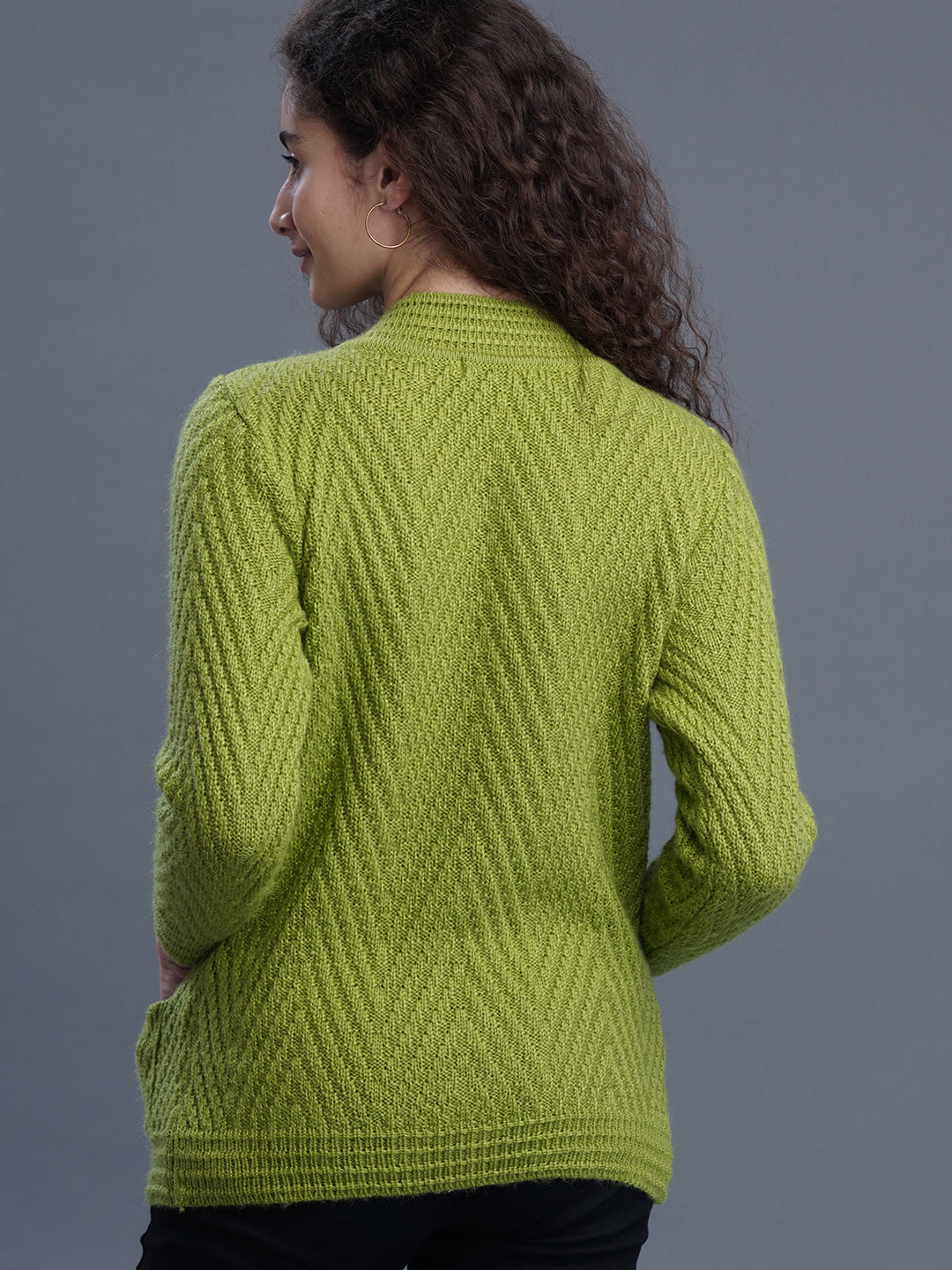 Crimson Frost Round-Neck Cardigan