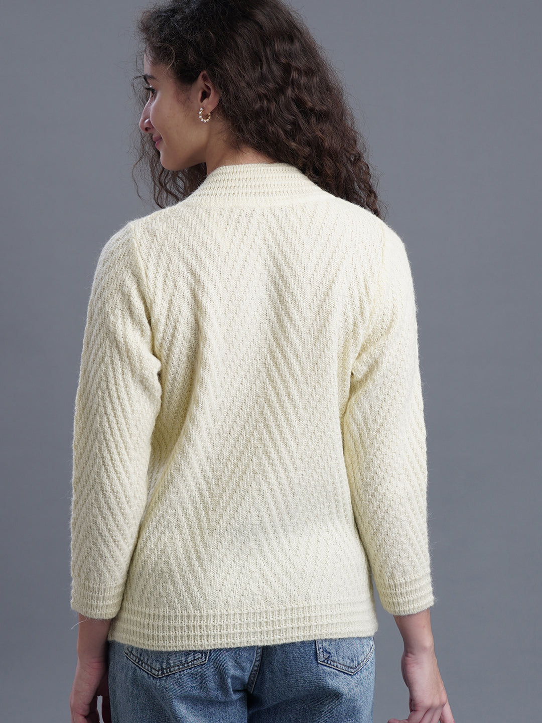 Crimson Frost Round-Neck Cardigan