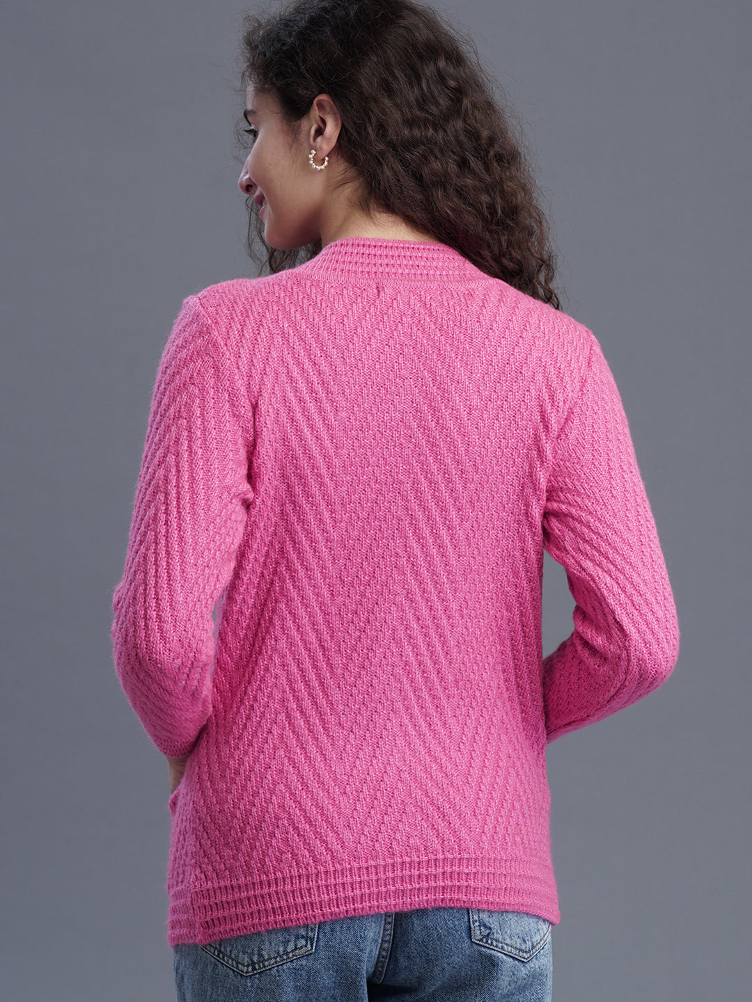 Crimson Frost Round-Neck Cardigan