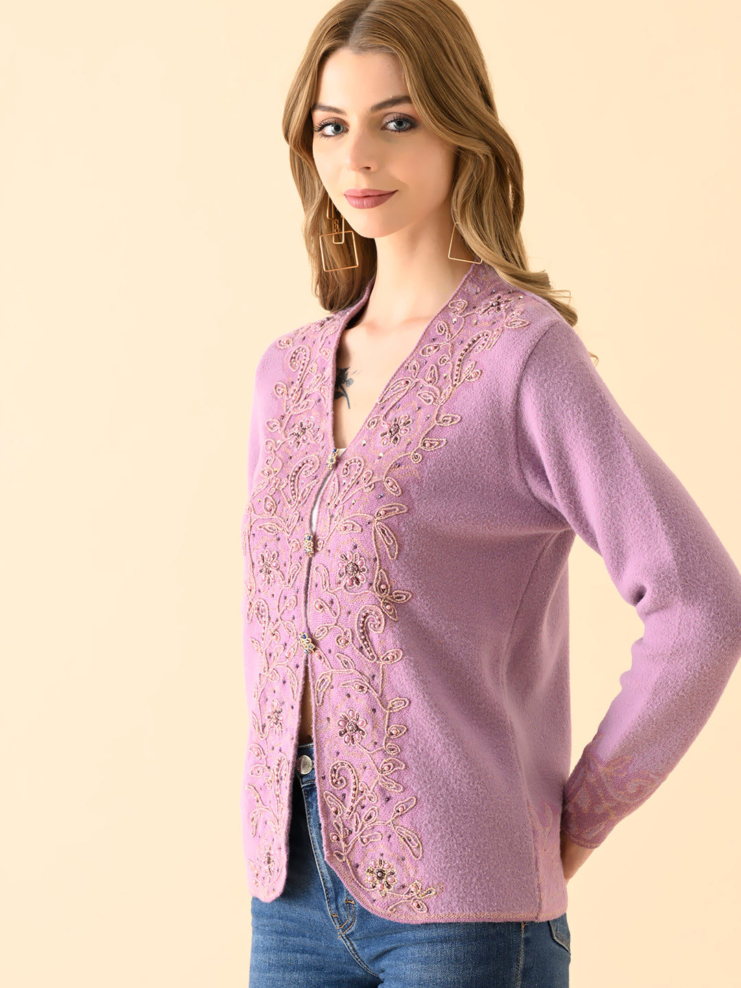 Embellished V-Neck Sweater