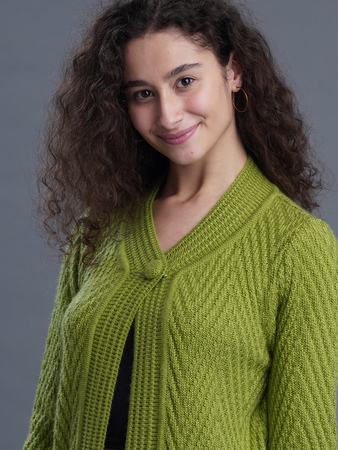 Crimson Frost Round-Neck Cardigan