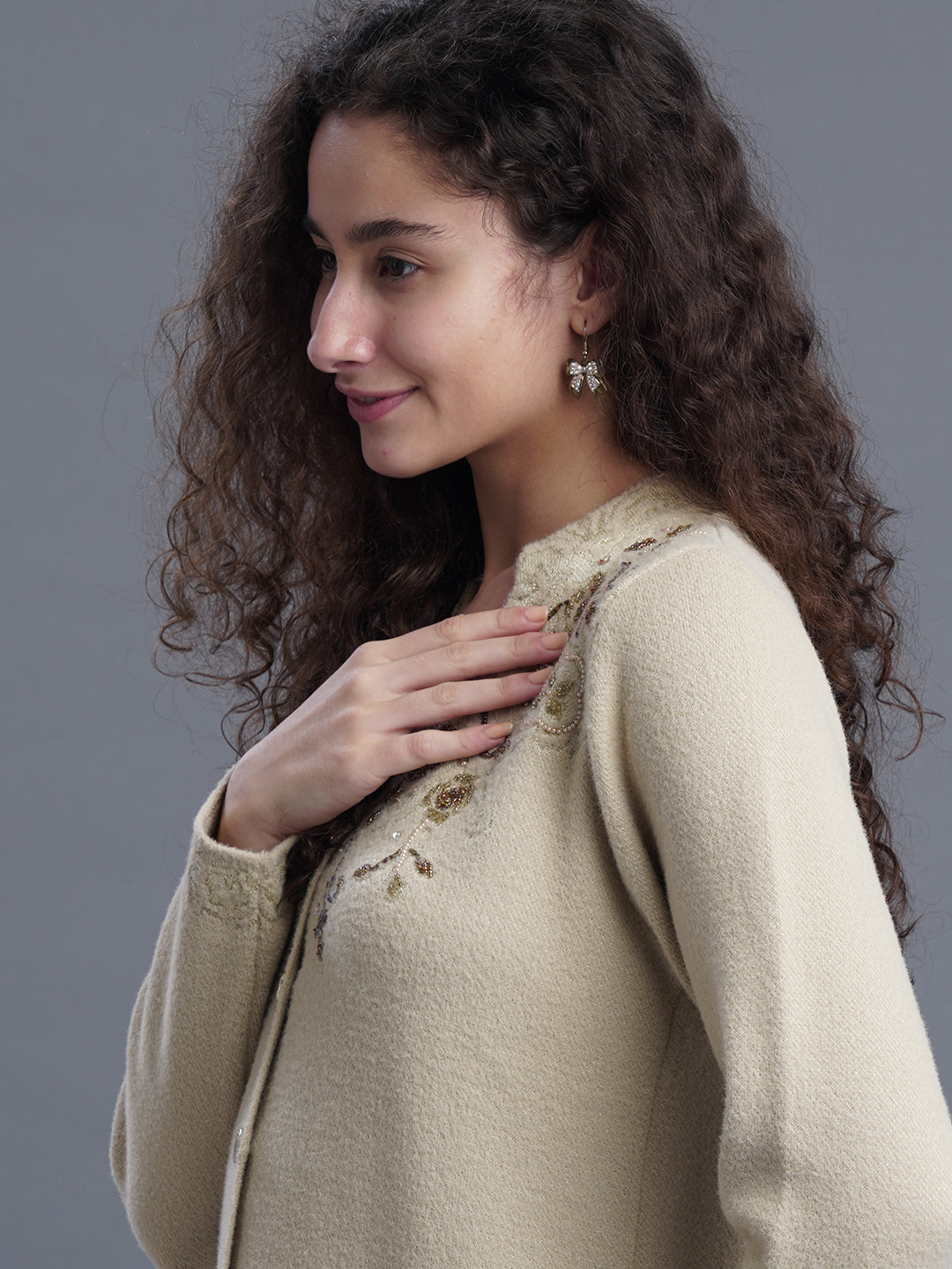 Velura V-Neck Jacquard Cardigan