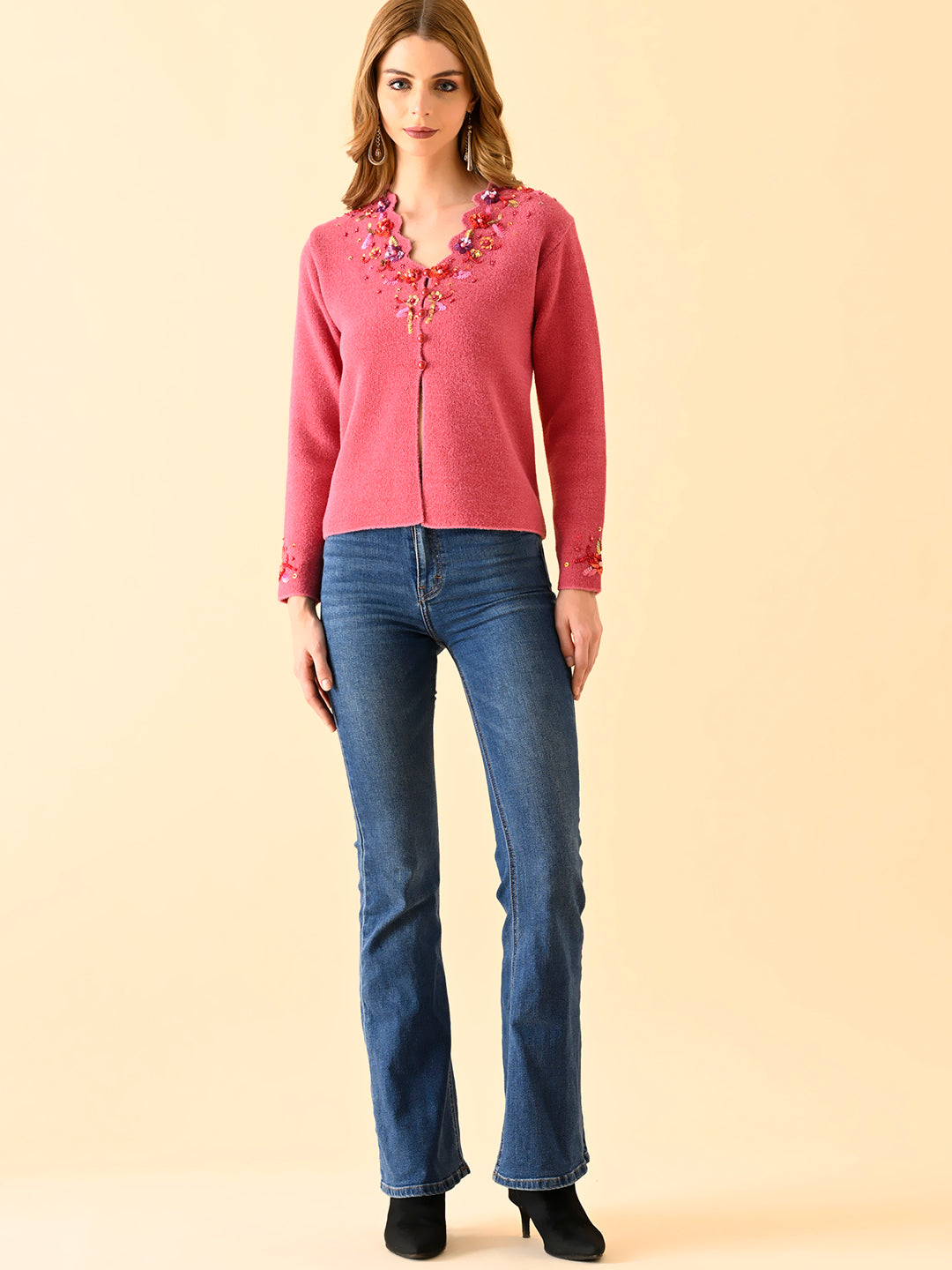 Floral Motif Knitted Cardigan