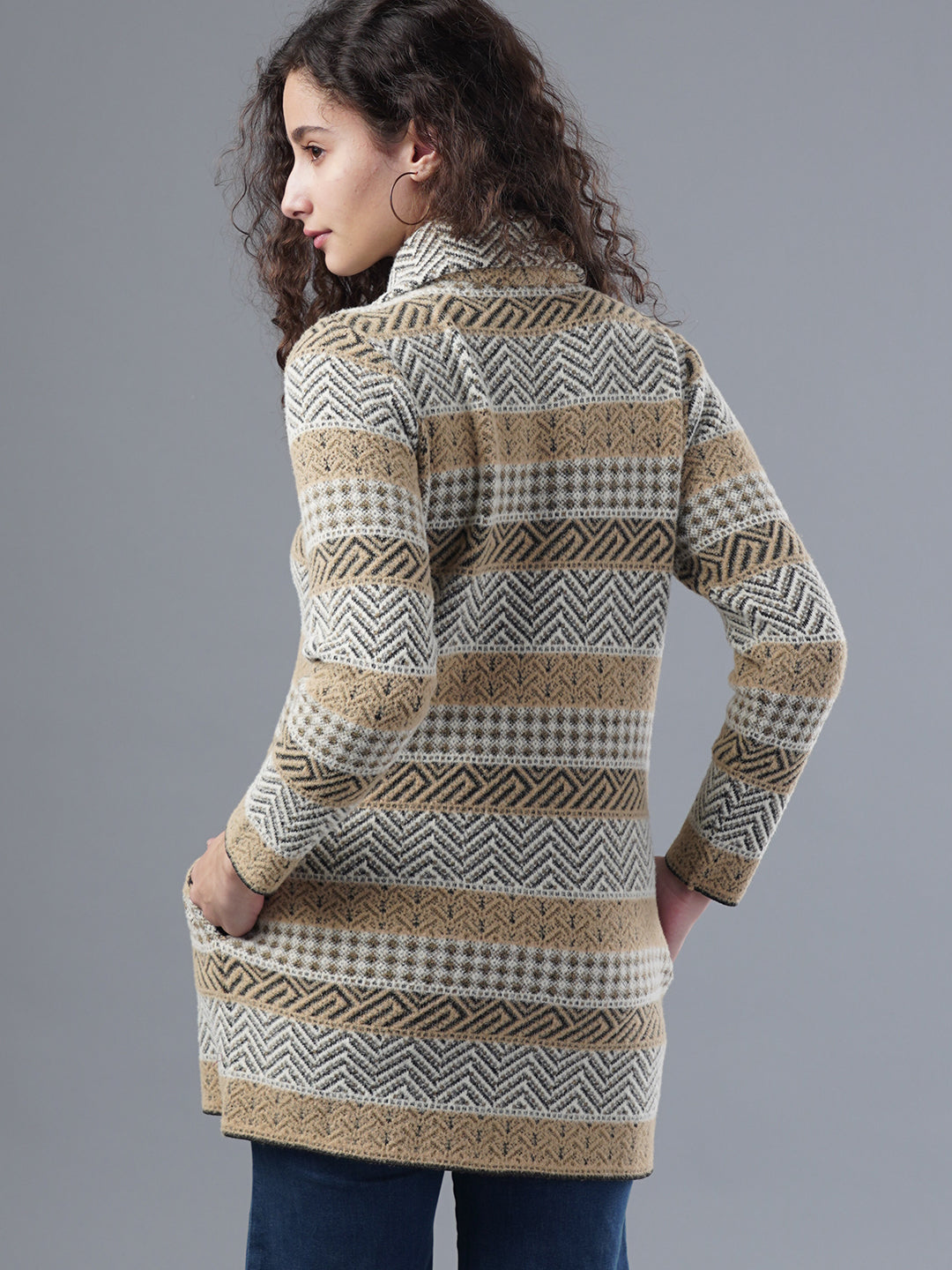 Virsa Striped Pattern Collared Cardigan