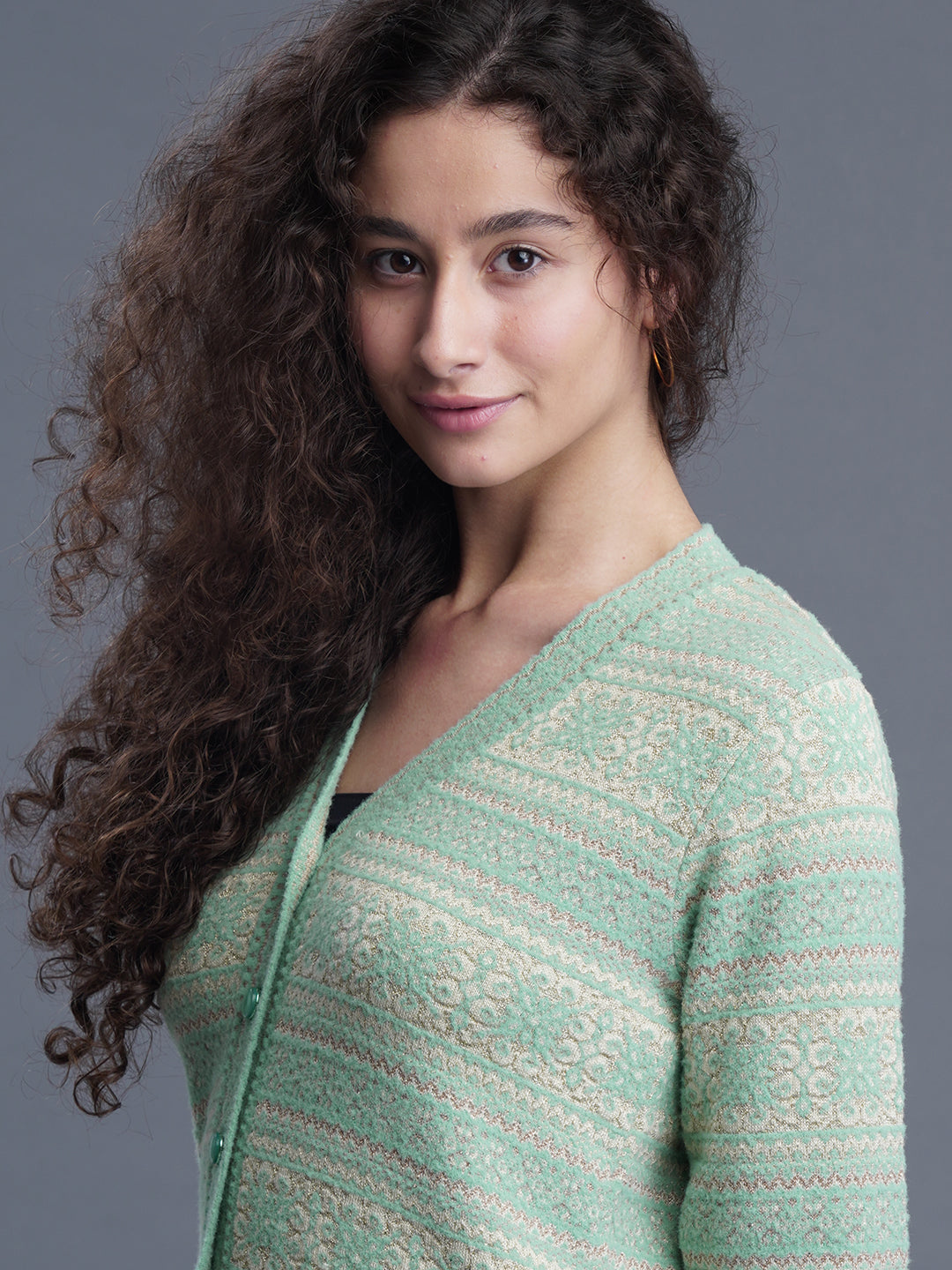 Jacquard Wool Cardigan – V-Neck