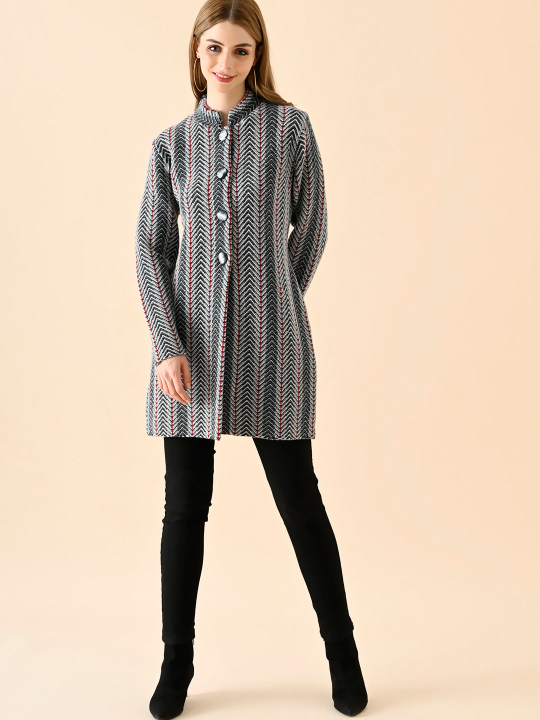 Vertical Stripe Knit Cardigan