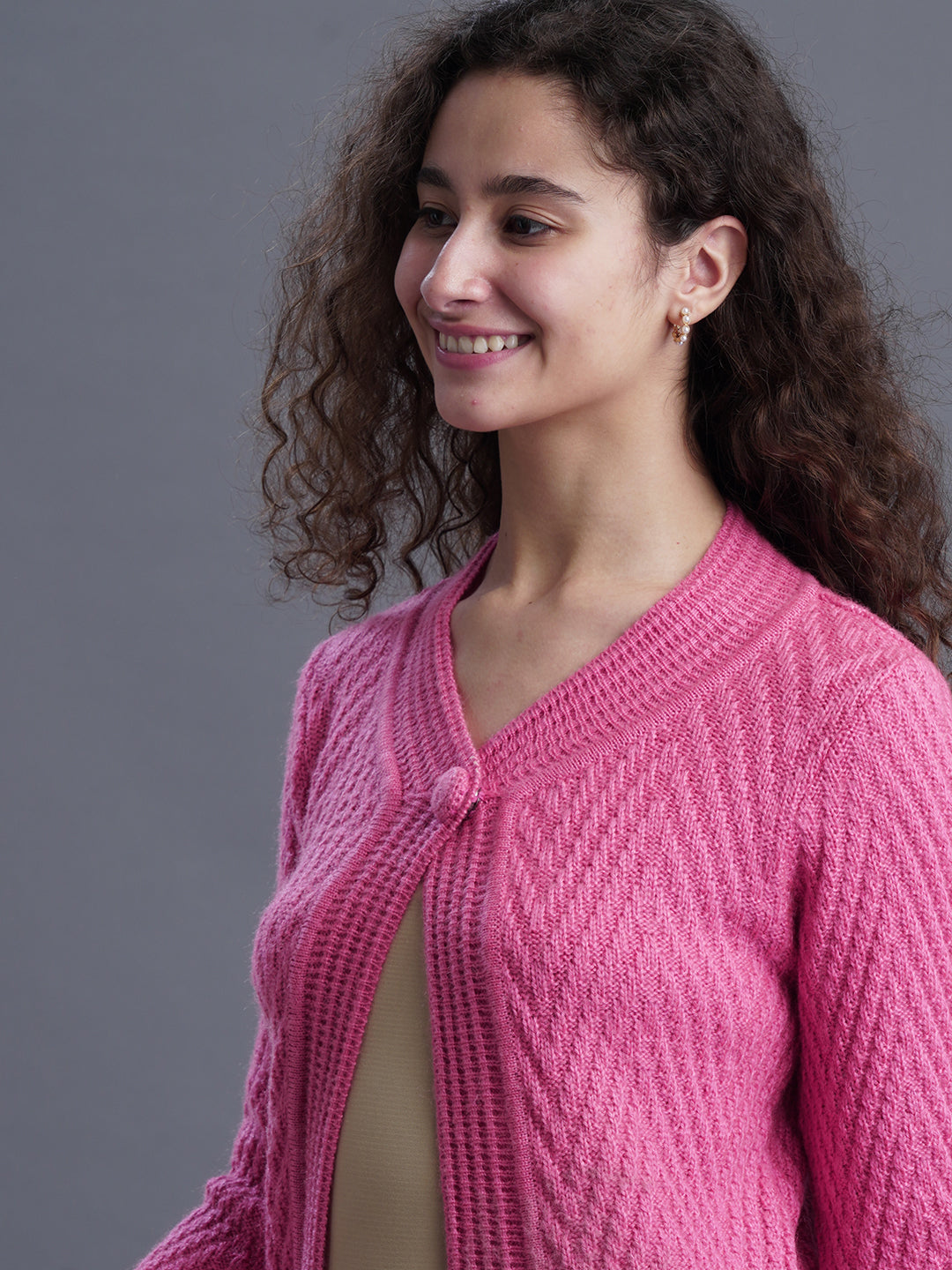 Crimson Frost Round-Neck Cardigan