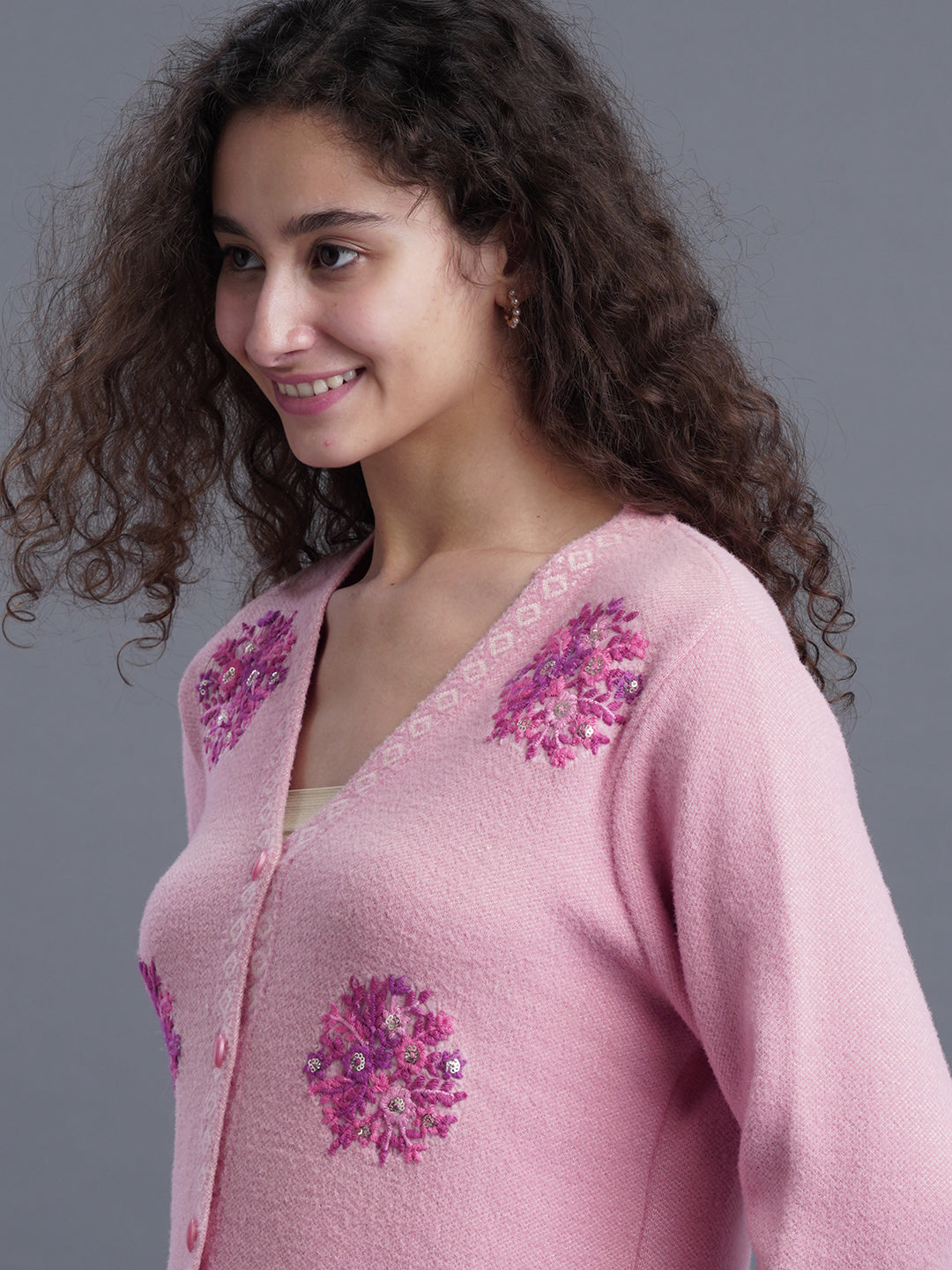 V-Neck Jacquard Cardigan