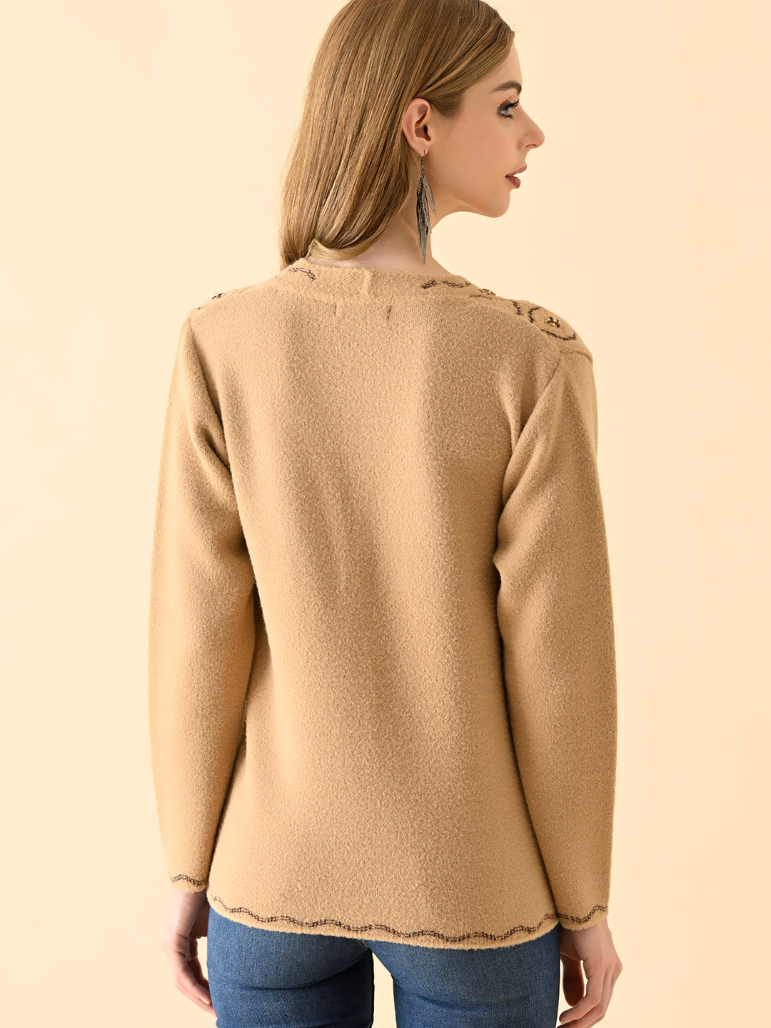 Intricate V-Neck Embroidered Knitwear