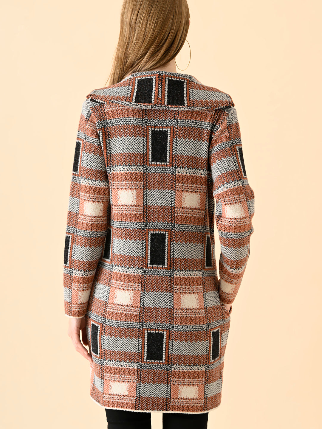 Plaid Patterned Knit Cardigan