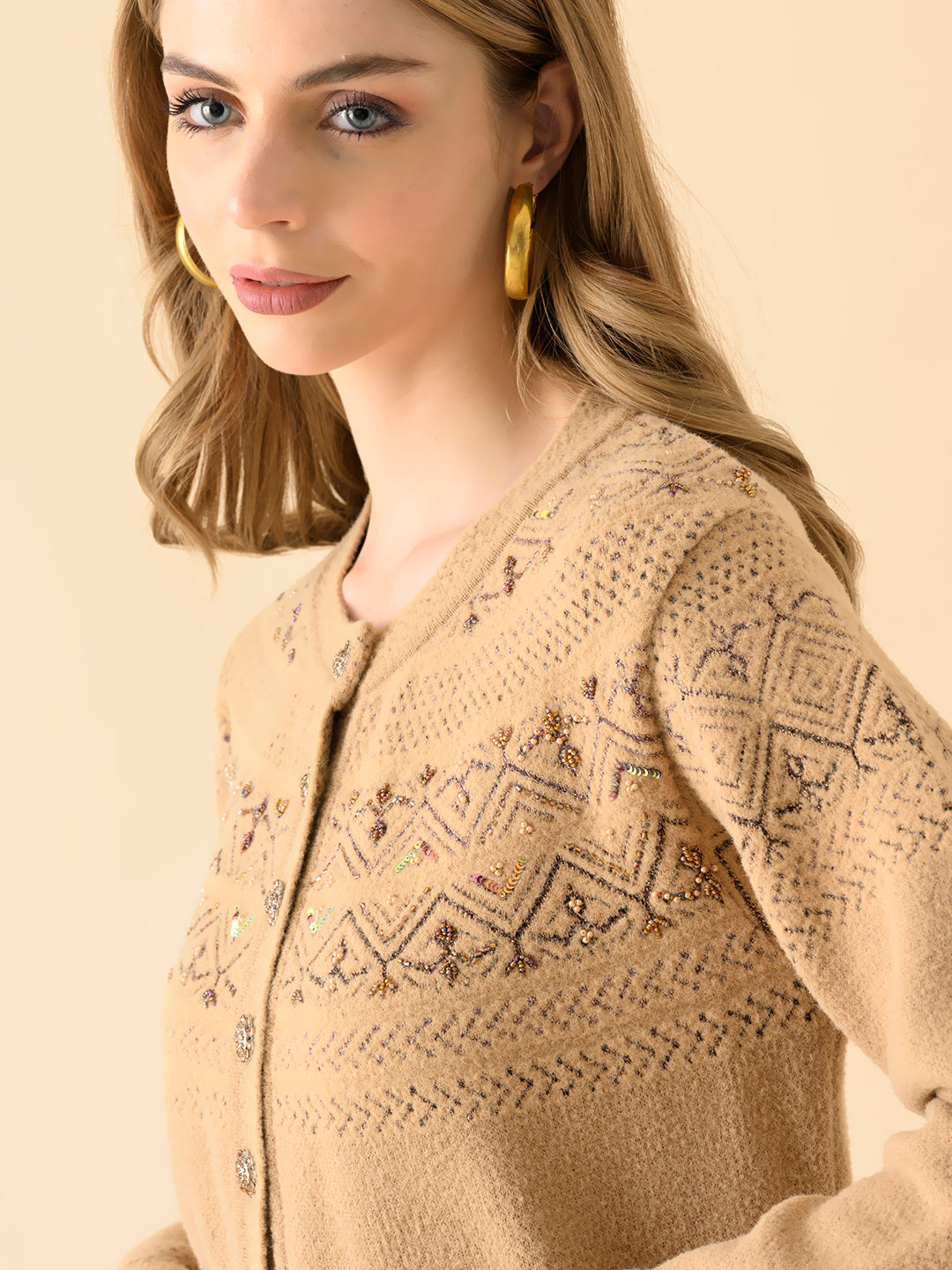Elegant Round-Neck Embroidered Sweater