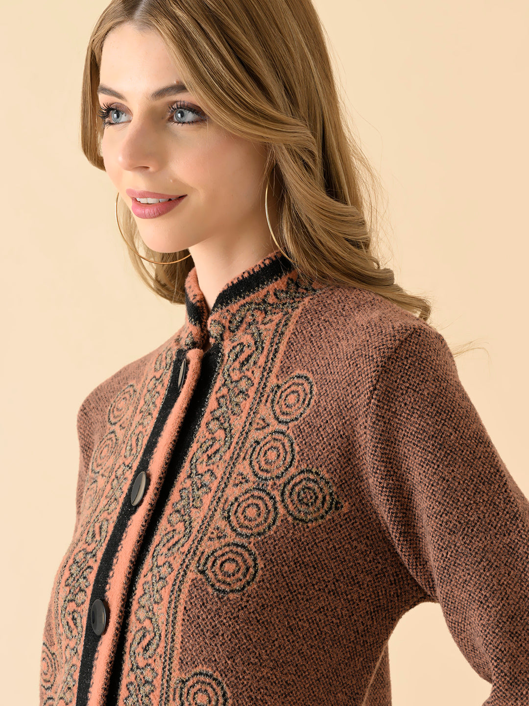 Contrast Trim Front-Open Cardigan