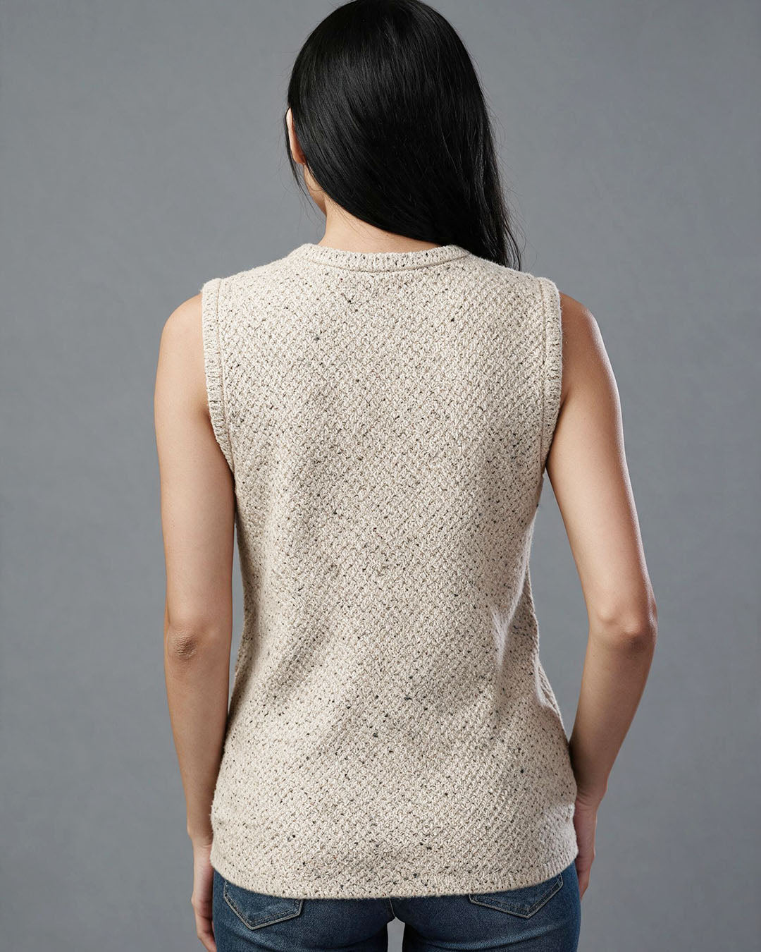 Virsa Round Neck Textured Knit Vest Cardigan