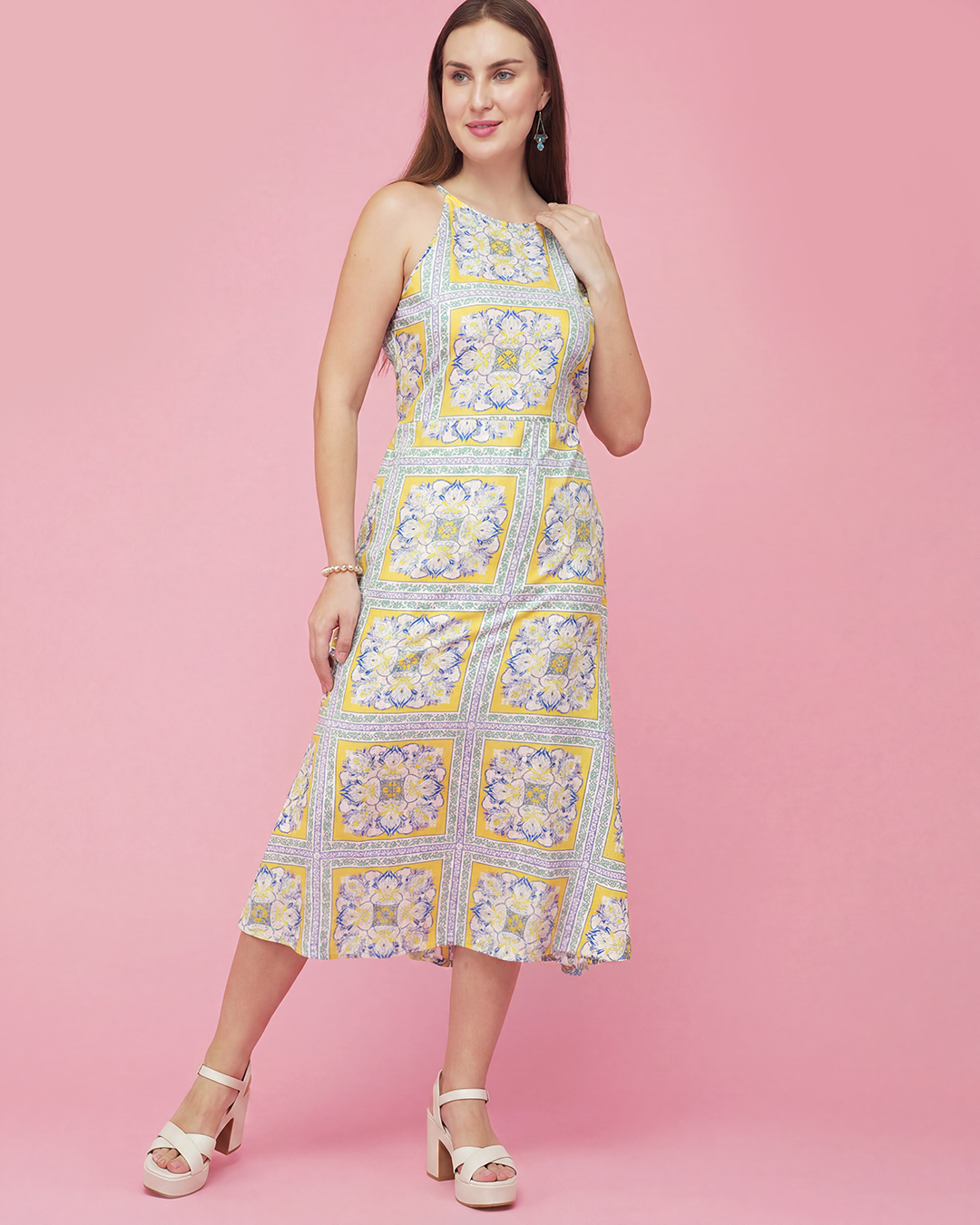 Sunlit Mosaic Halter Midi Dress