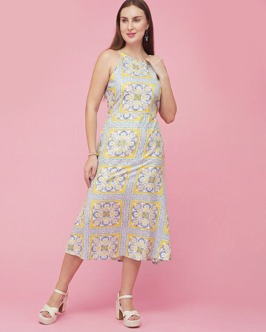Sunlit Mosaic Halter Midi Dress