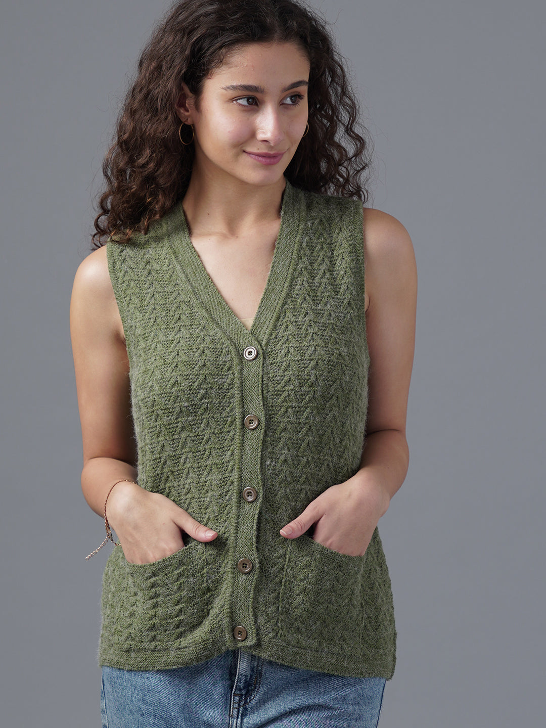 Virsa Textured V-Neck Knit Vest cardigan