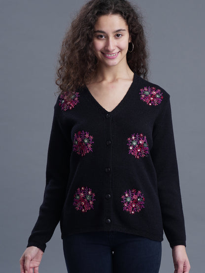 V-Neck Jacquard Cardigan