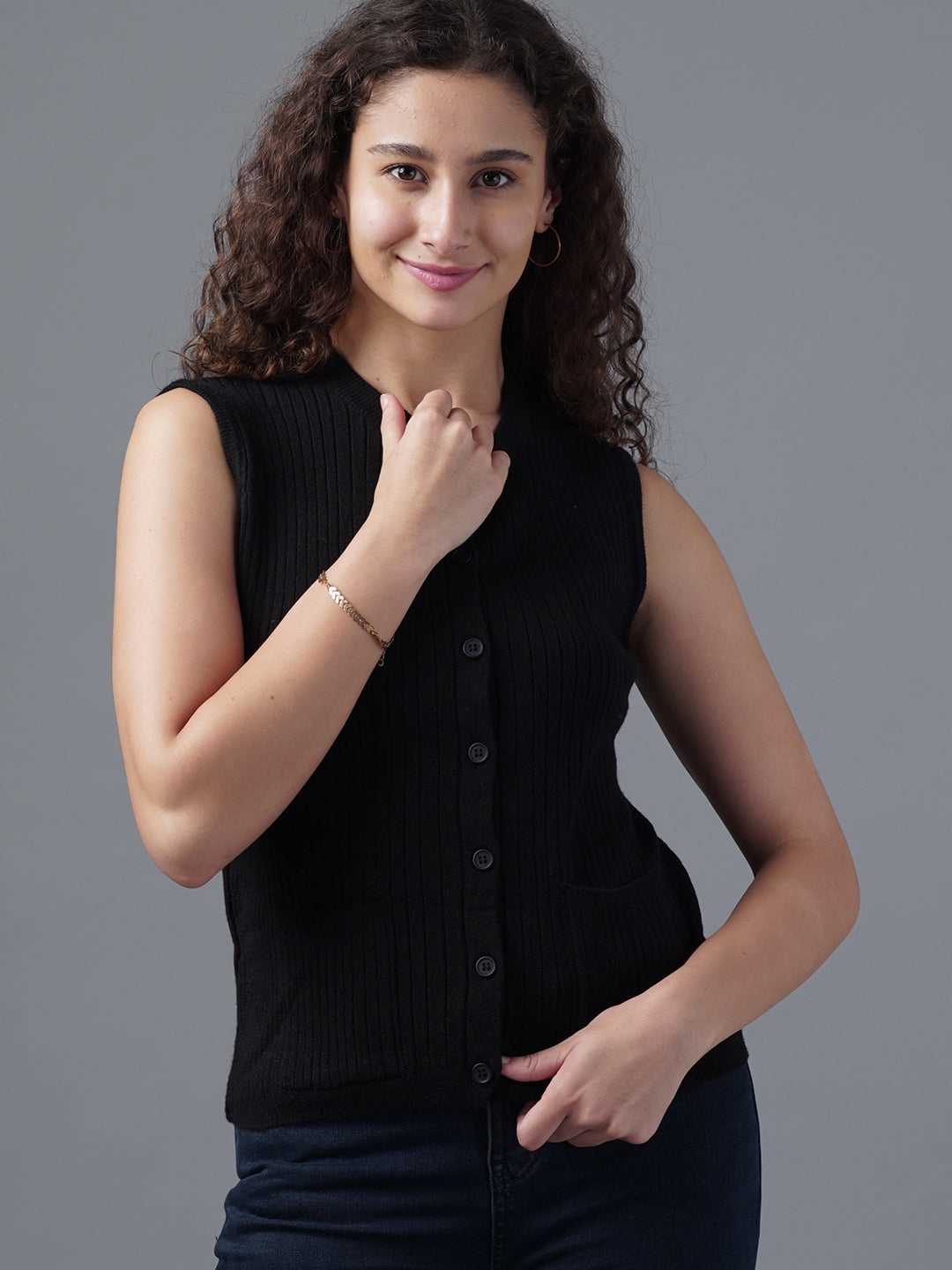 Virsa Ribbed Knit Vest cardigan