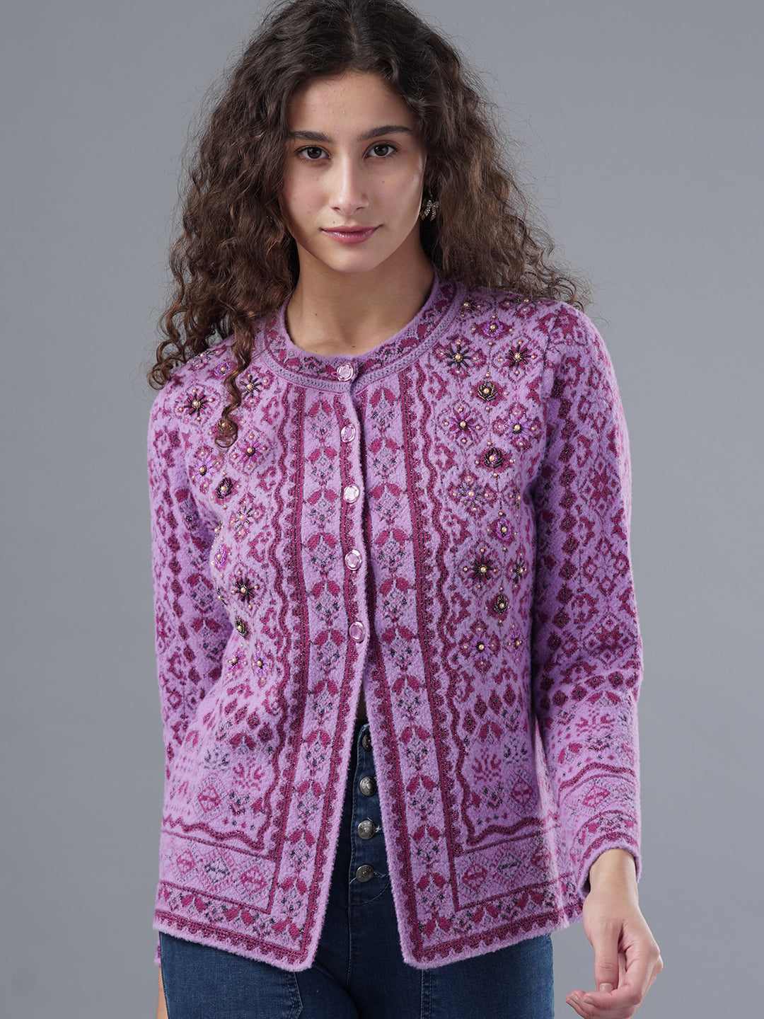 Virsa Embellished Round Neck Cardigan
