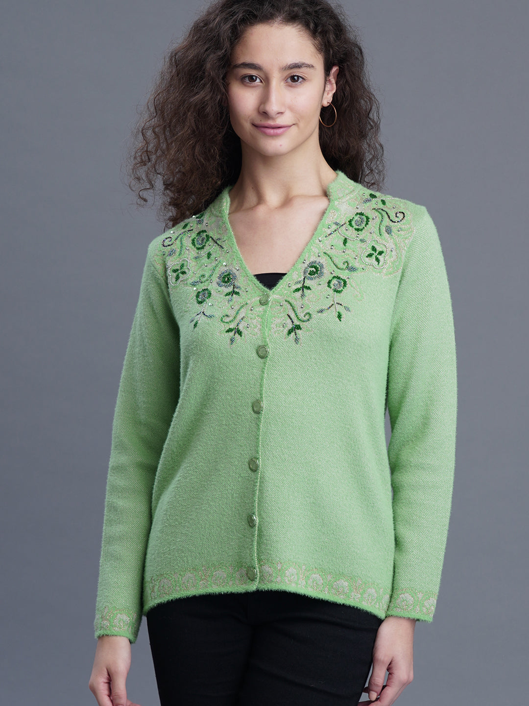 Velura V-Neck Jacquard Cardigan