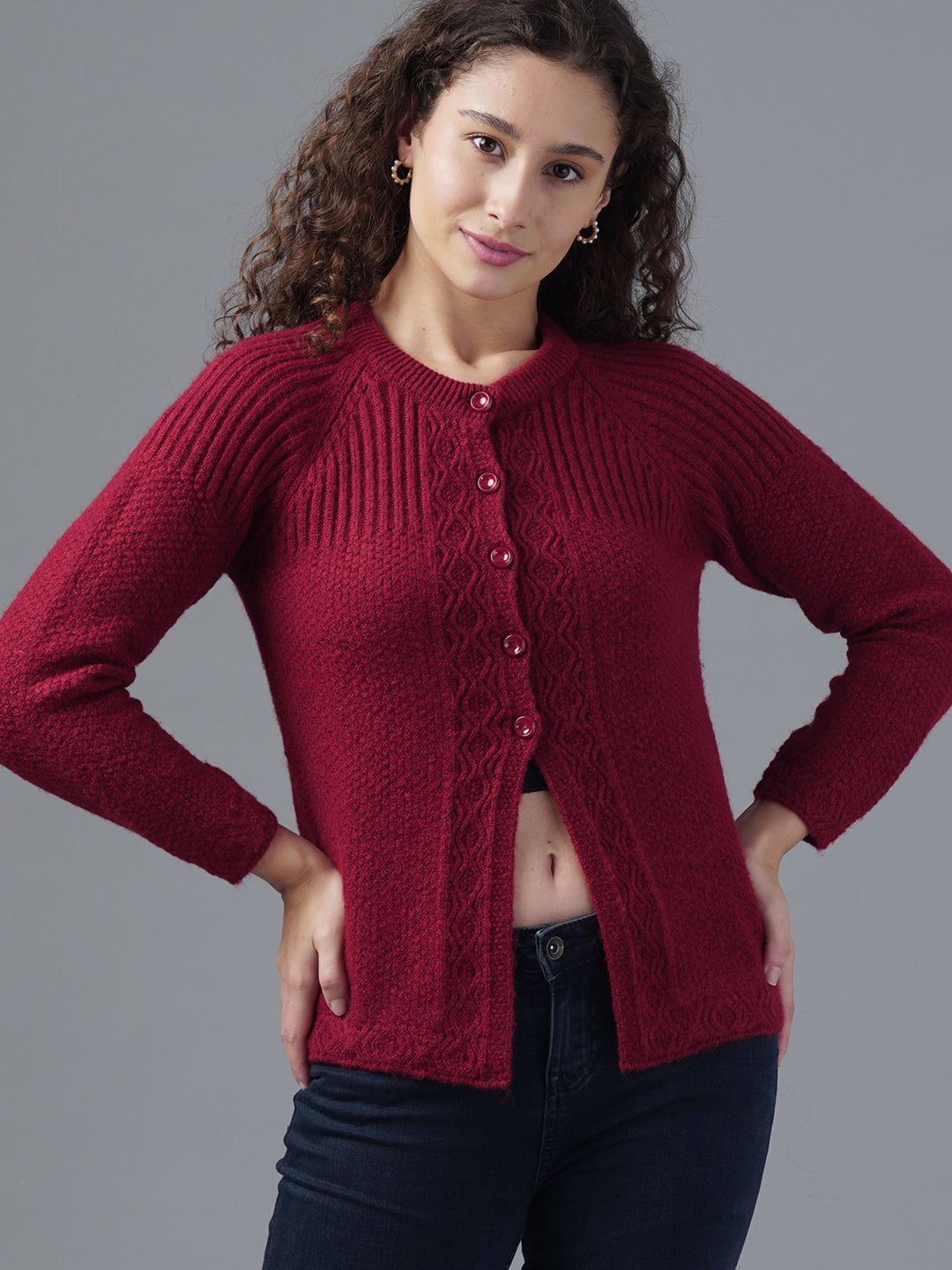 Virsa Ribbed Detail Knit Cardigan