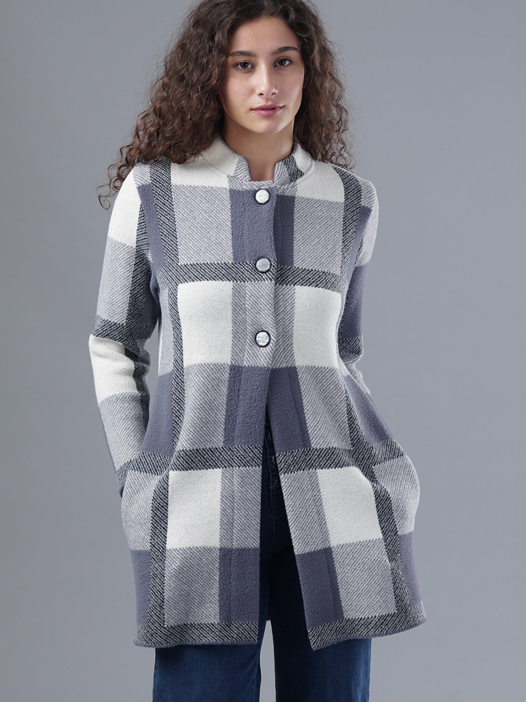 Virsa Plaid Longline Cardigan Coat