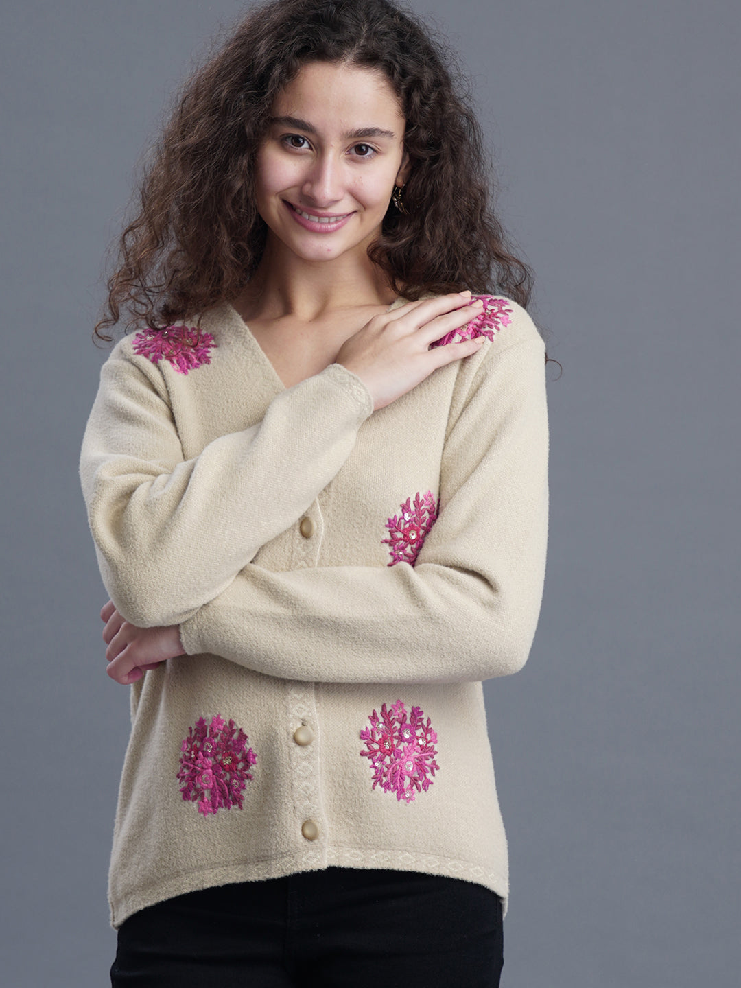 V-Neck Jacquard Cardigan