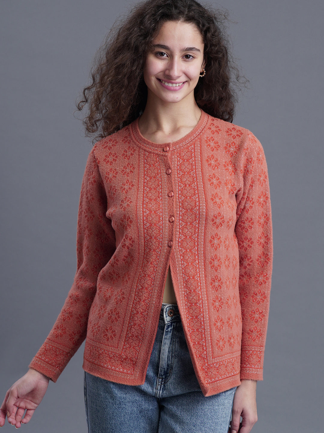 Premium Jacquard Cardigan – Round Neck