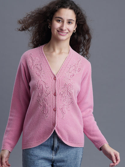 ShadowLoom V-Neck Jacquard Cardigan