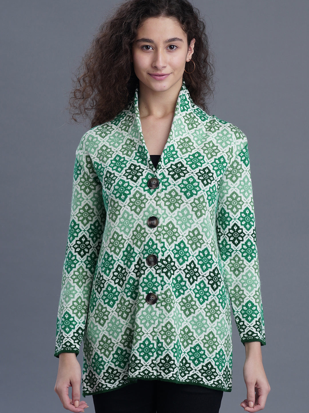  Elaria V-Neck Jacquard Long Cardigan