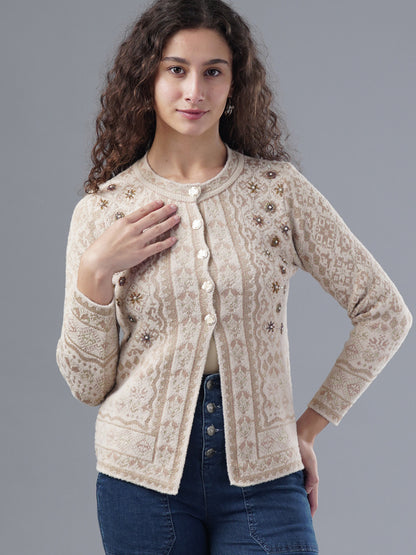 Virsa Embellished Round Neck Cardigan