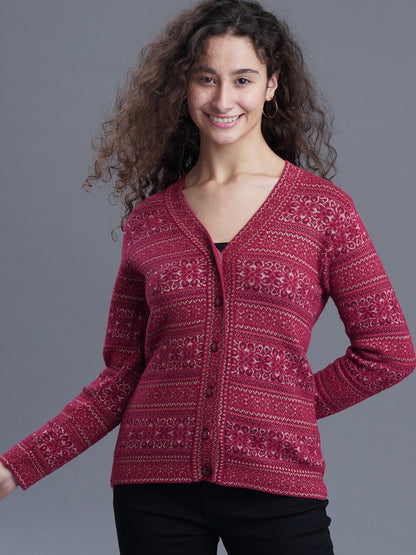 Jacquard Wool Cardigan – V-Neck