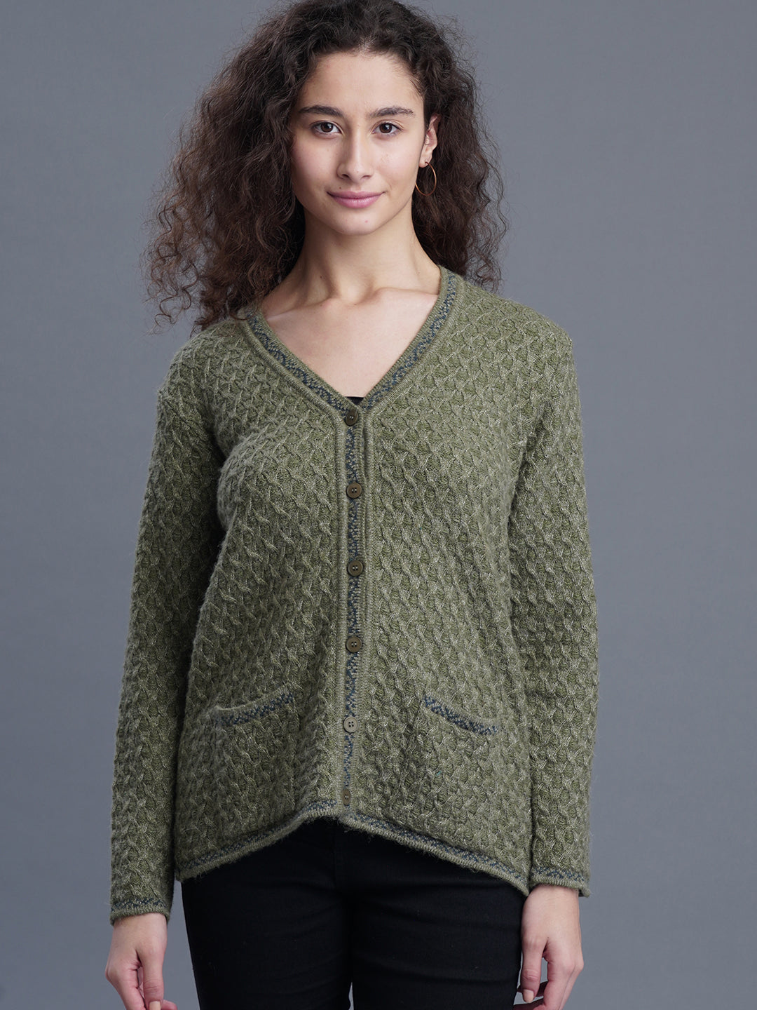 Half-Button closure V-Neck Cardigan