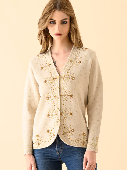 Buttoned Knit Jacket with Detailing