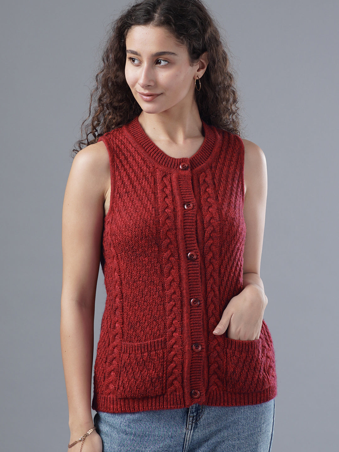 Virsa Cable Knit Sleeveless Cardigan