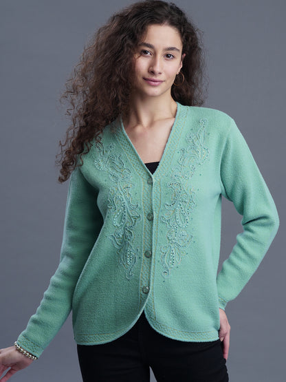 ShadowLoom V-Neck Jacquard Cardigan