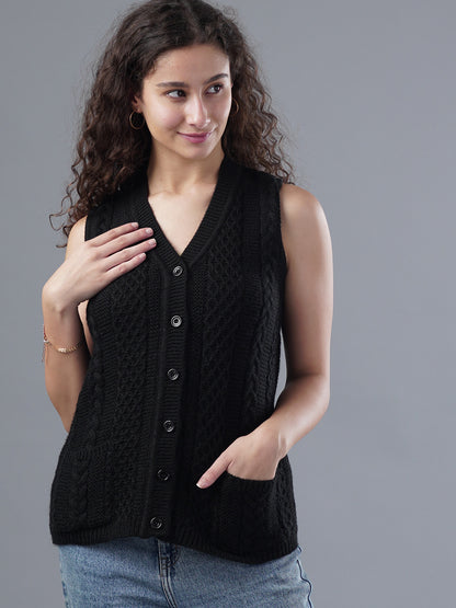 Virsa Timeless Cable Knit V-Neck Vest cardigan