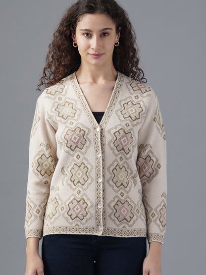 Virsa Geometric Pattern V-Neck Cardigan