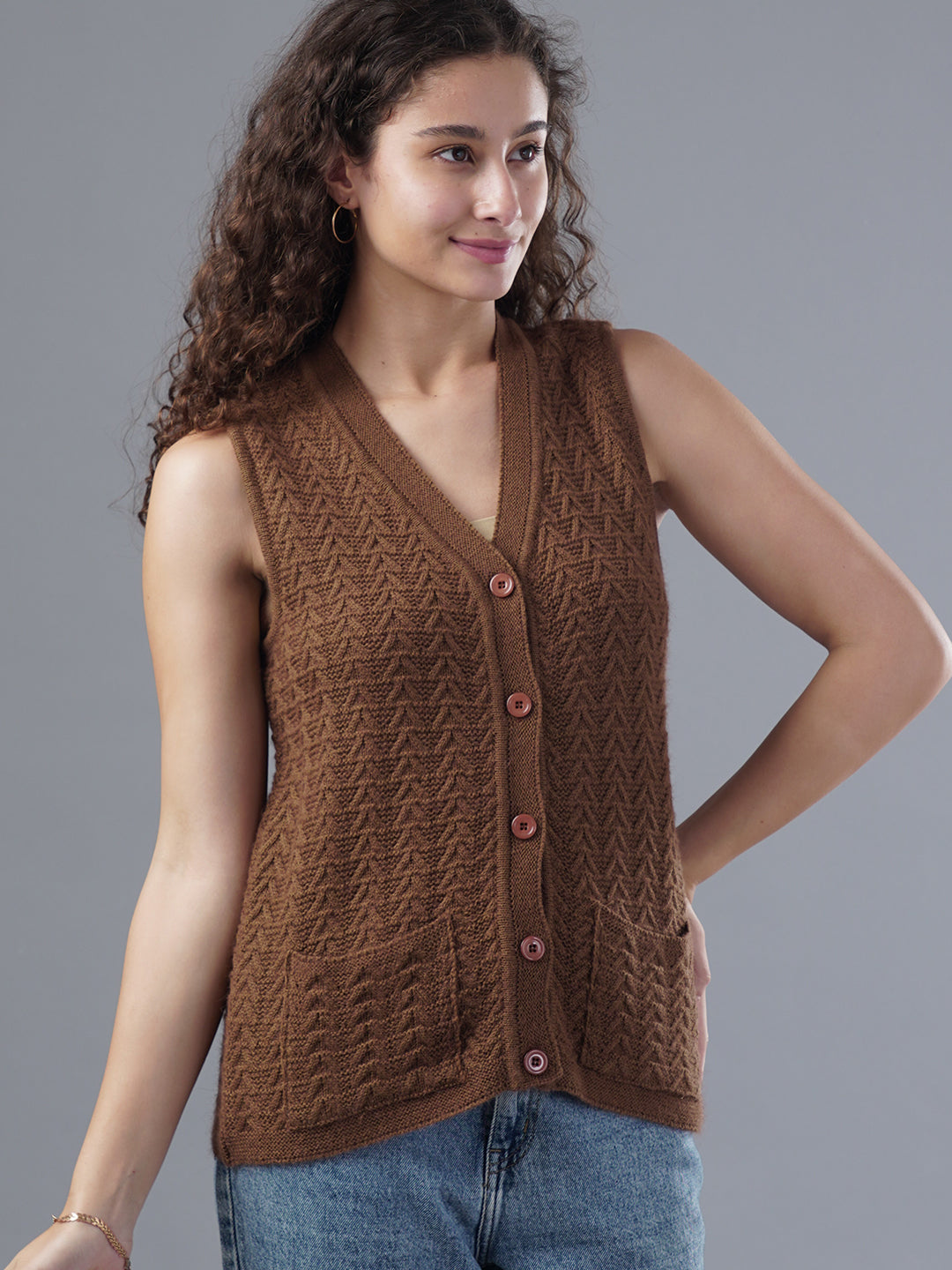 Virsa Textured V-Neck Knit Vest cardigan