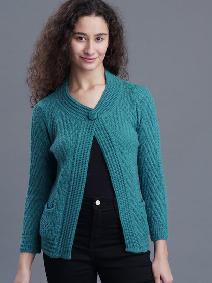 Crimson Frost Round-Neck Cardigan