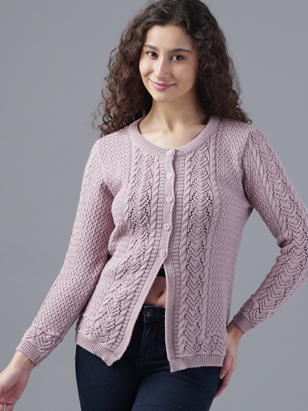 Virsa Textured Round Neck Cardigan