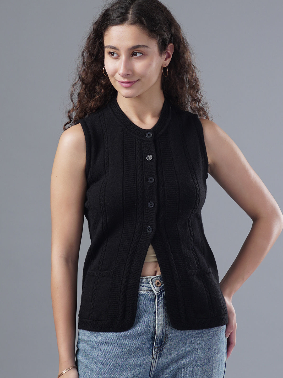 Virsa Cable Knit Sleeveless Cardigan
